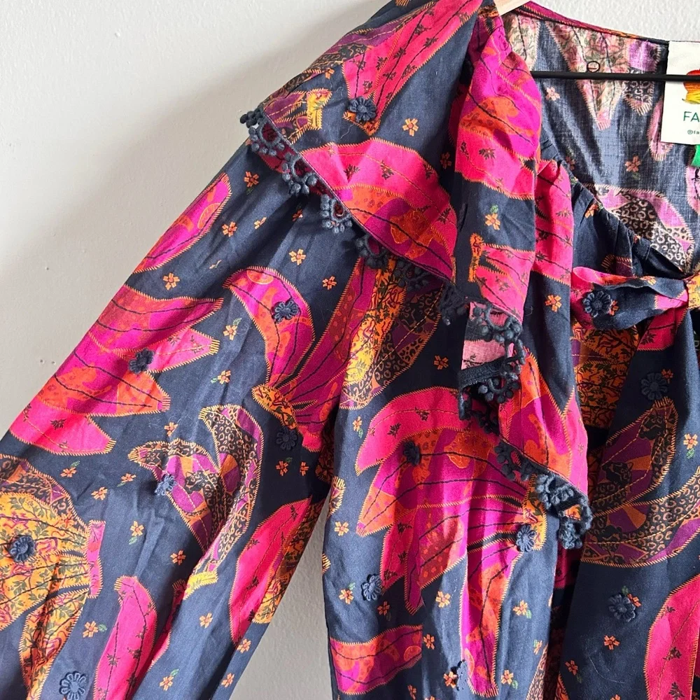 Farm Rio Patchwork Bananas Blouse Size Small New with tags